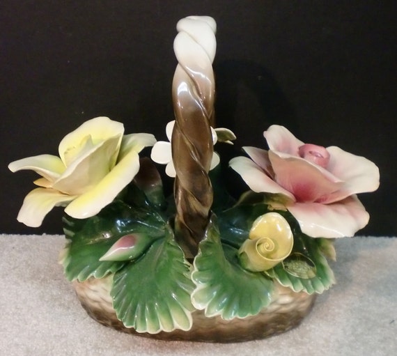 Vintage Nuova Capodimonte Porcelain Basket Of Roses by mimaleslie