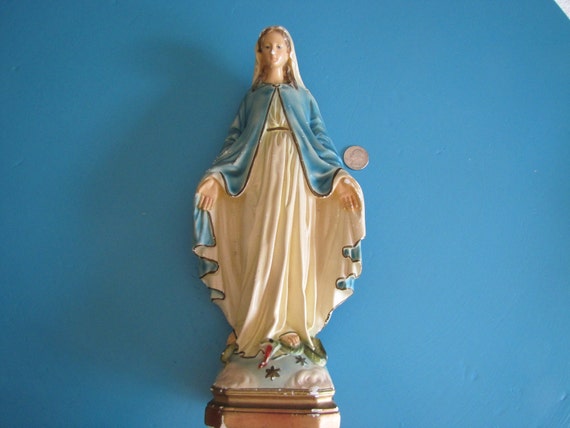 Chalk Ware Statue Virgin Mary Stepping on a Snake Vintage