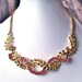 SALE Beautiful 1950's CORO Art Deco Pink Crystal Rhinestone & Vine with Leaves Nouveau Design Chevron Necklace