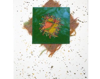 Greeting Card, Fiber Art, Brown, Green