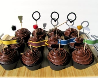 Harry Potter Quidditch Birthday Cupcake Toppers by Kiwi Tini Creations on Etsy