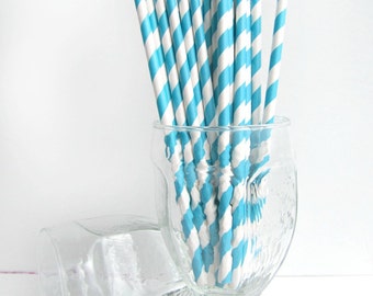 Turquoise Striped Paper Straws blue straws