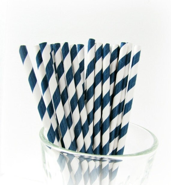 Navy Paper Straws navy blue straws blue white by KiwiTiniCreations