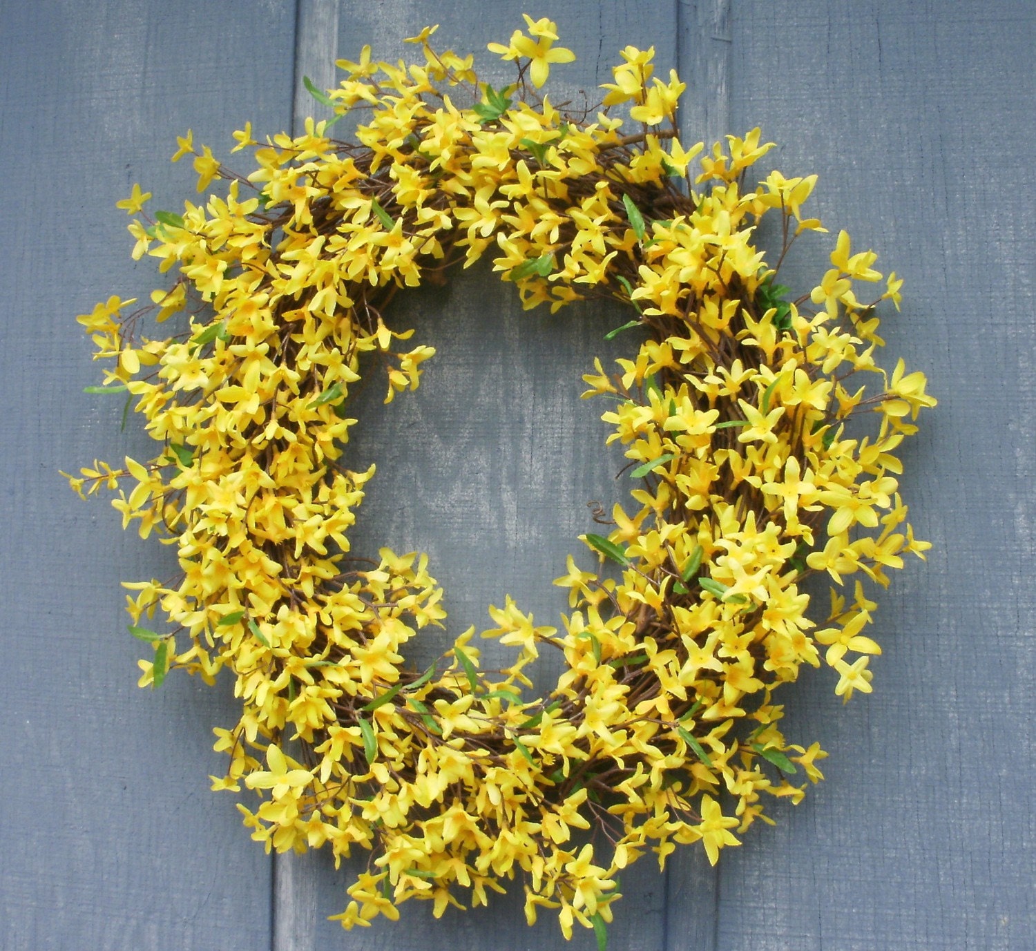 Yellow Forsythia Wreath Large by Silk N Lights by SilkNLights