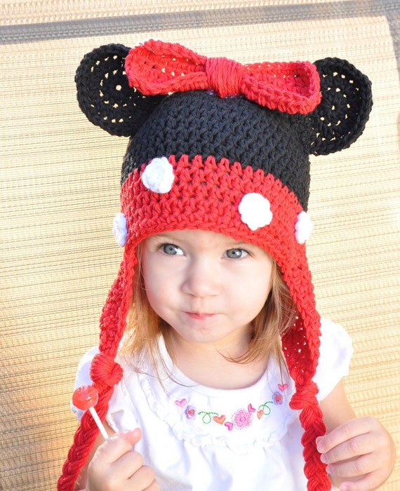 Items similar to Crochet "Minnie Mouse" Inspired Beanie with Braids on Etsy