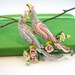Unsigned Coro Love Birds Vintage Brooch Figural Pave Rhinestones Enamel Flowers 1940s