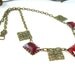 Art Deco Necklace Czech Vauxhall Glass and Brass Filigree 1930's Red Mirrored Glass