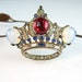 Corocraft Sterling Crown Pin Jeweled Moonstone Ruby Sapphire Queens Jubilee 1940s Jewelry