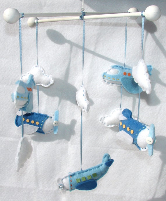 Baby Airplane Mobile Airplanes Plane and Cloud Baby Felt Crib