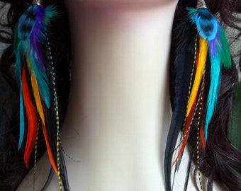 Dangle Feather Earrings - Unforgettable's Sister - colorful long feather earings Sale