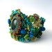 Beaded jewelry. Freeform Peyote Beaded Cuff Bracelet withTurquoise Green Blue Cream Gold Colors, Unique Spring Fashion, OOAK