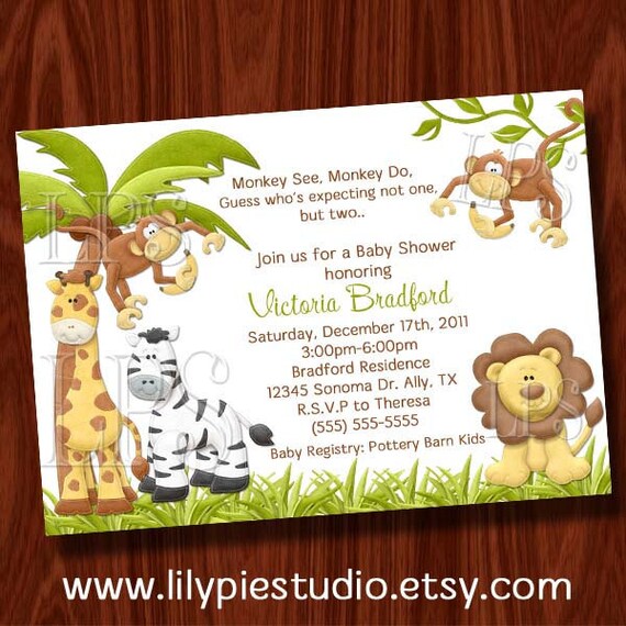 Twin Monkey Boy Baby Shower Invitation PRINTABLE Digital File Il_570xn