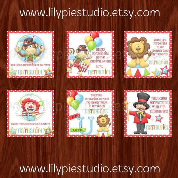 Carnival Circus - 2 inch square favor tags PDF Digital Printable File Il_570xn