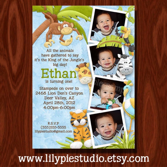 King of the Jungle Photo Birthday Invitation and Thank You Card set PRINTABLE FILE Il_570xn