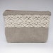 Linen and lace cosmetic bag, zipper pouch, make-up pouch, small clutch