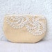 RESERVED for Cece Vous - Peachy Linen and vintage doily small clutch, zipper pouch, cosmetic bag OOAK