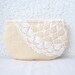 Peach Linen and vintage doily small clutch, zipper pouch, cosmetic bag