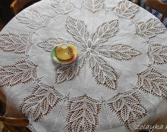 Hand Knitted Lace Cotton tablecloth, "Mariah" 60 inches in diameter (150 cm), Free Shipping