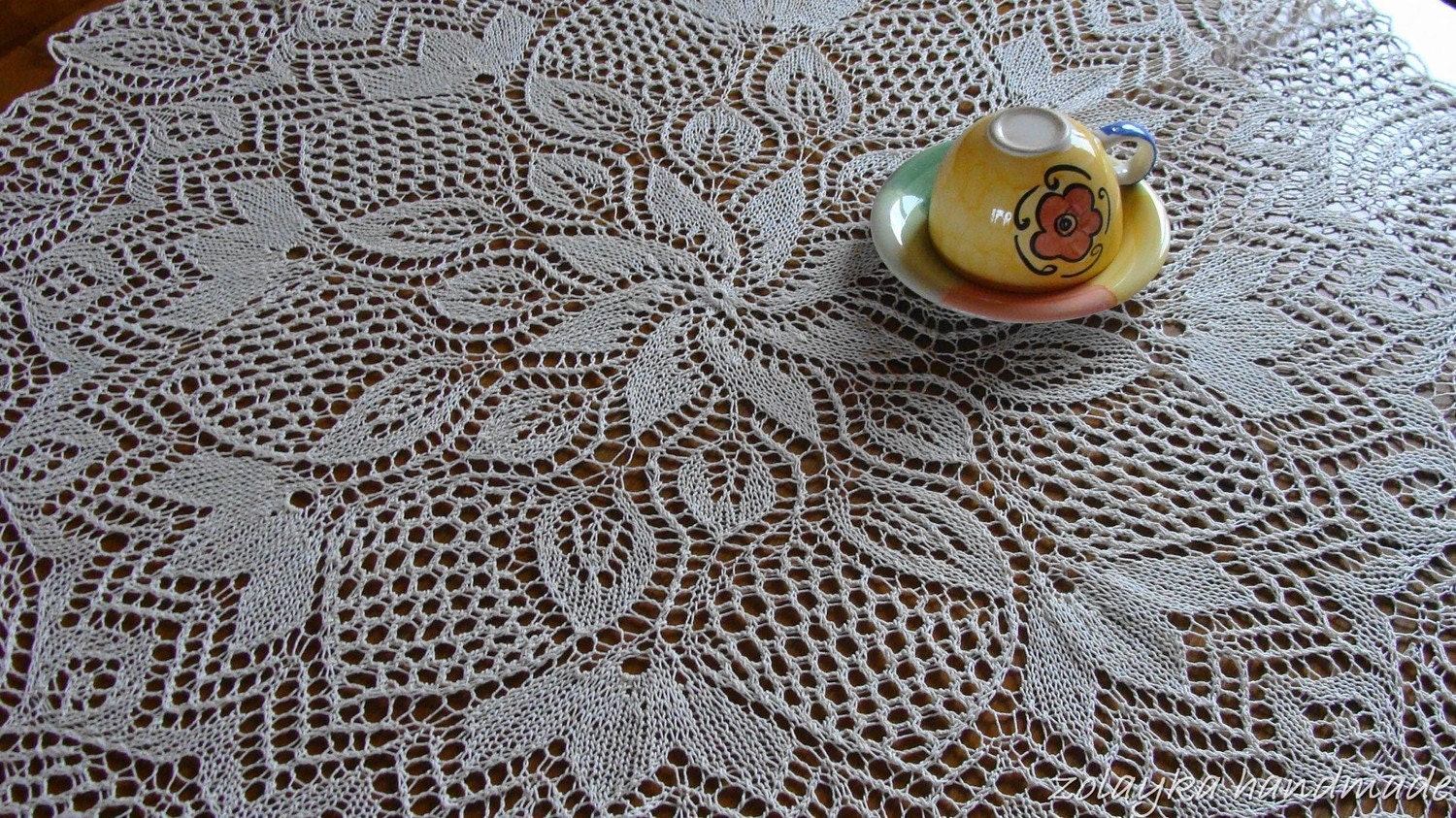 Hand Knitted Lace Cotton tablecloth Mimi 43