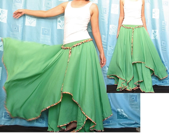 Circle Maxi Skirt Cotton Hippie Green Women Long Skirt / Maxi