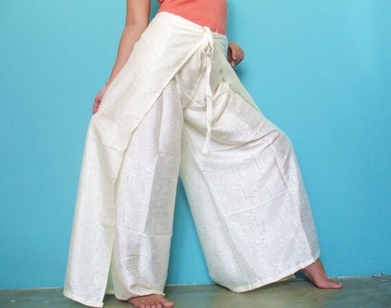 formal dresses silk thai Long Wrap Beige Hippie Harem Flowing Silk Pants Women Pants Thai