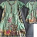 Patch Work Women Shirt with Pocket Green Blouse Caftan Embroidered Tunic Dress Floral Top