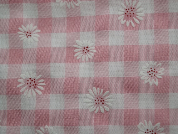 Pretty pink embroidered gingham fabric Pretty pink embroidered gingham fabric