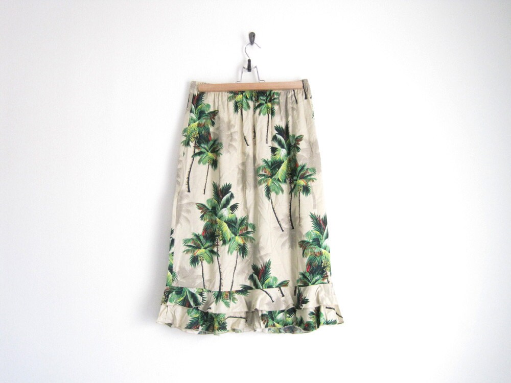 vintage ruffle skirt in tropical palm tree print
