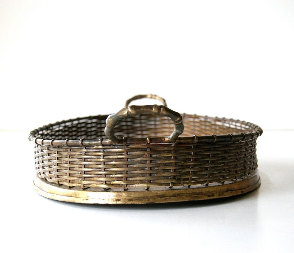 brass basket weave tray vanity table or serving tray Haute Juice