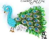 Crochet pattern - peacock  brooch DIY