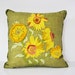 Crewel Embroidered Pillow - Sunflowers on Avocado Green