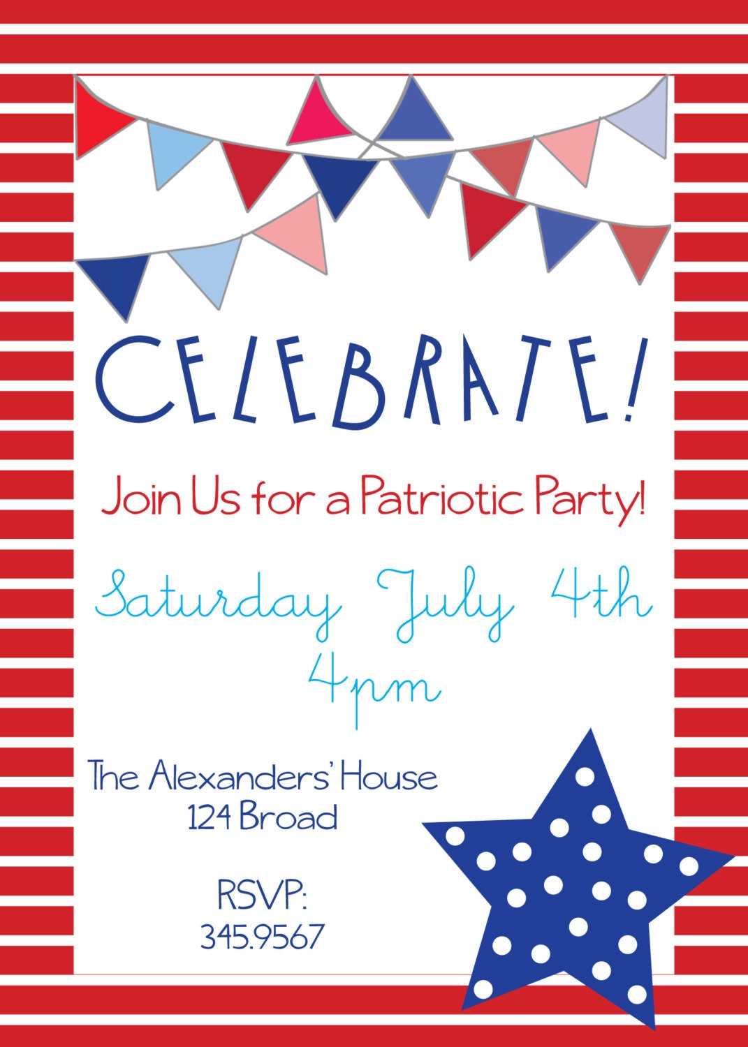 Patriotic Party Invitations For Memorial Day 4th of July or
