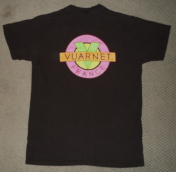 vintage Vuarnet France T Shirt Black 80s 90s NEON Retro USA