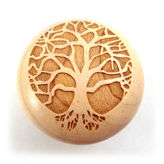 Tree of Life Etched Wooden Knobs Set of 15