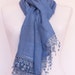 Blue Cotton Scarf With Fringed Lace, Fashion, For Gift, For Spring