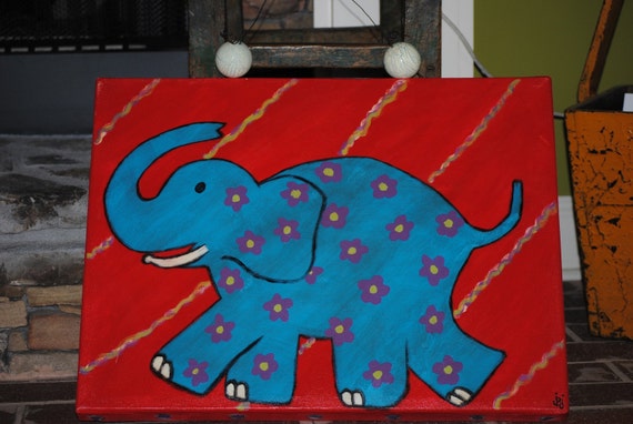 Whimsical Elephant Painting...great for by hootenannyauburn