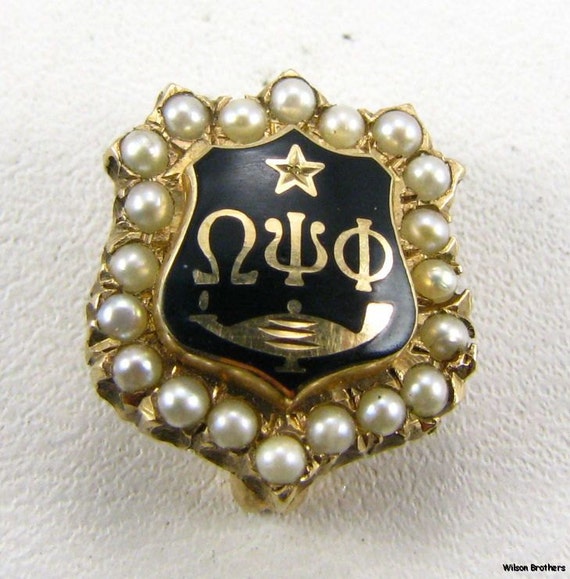 10k Yellow Gold Vintage Omega Psi Phi Fraternity Pearled Pin