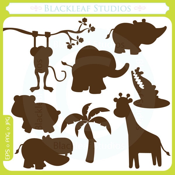 Download Cute Jungle Animals Silhouettes Clipart Set Digital Download