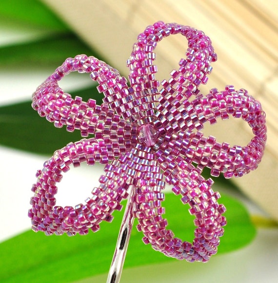 Handmade Plumeria flower - ab magenta lined crystal bobby pin - Forbidden