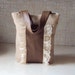 Upcycled Leather Tote with Vintage Ruffled Lace and Herringbone Fabric - Repurposed Bag with Leather Handles OOAK