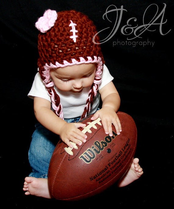Items similar to Crochet Baby Girl Football Earflap Beanie on Etsy