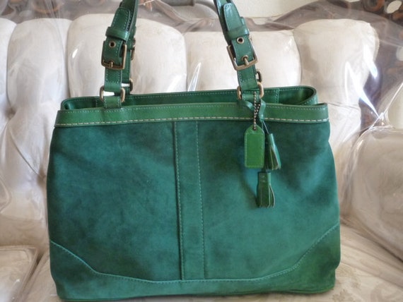 Vintage Coach Green suede leather bag by PuertoRicosBazaar