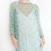 Vintage 50's Aqua Sheer Mesh Beaded Rhinestone Full Length Dress Gown