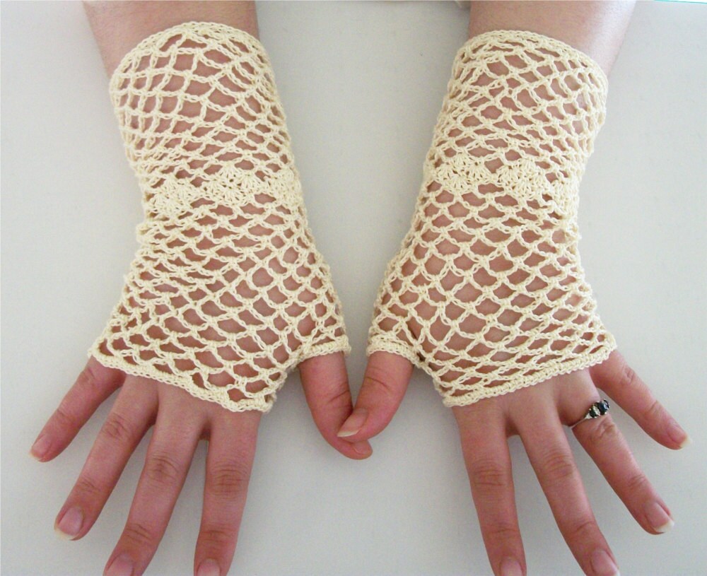 PDF Crochet Pattern Bridal Fingerless Gloves With