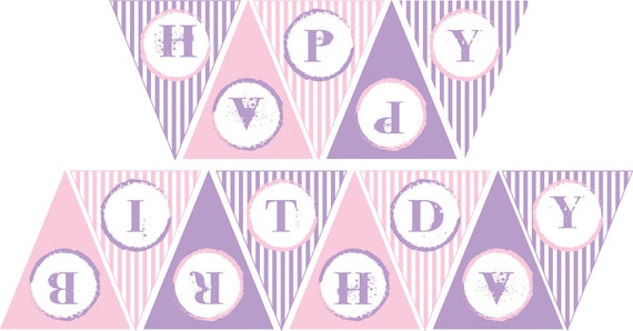 Items Similar To Pink And Purple Happy Birthday Banner- Digital File 