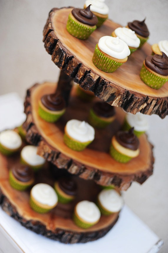 Items similar to Rustic 3 tiered custom wood tree slice cupcake stand