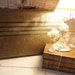Antique 1930s Striped Suitcase Tweed Covered Wood