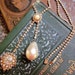 Vintage Rhinestone Necklace Gold Tone Pearl Lariat Lavaliere Dangles Avante Garde