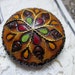 Vintage Brooch Carved Wood Inlaid Brass Hand Painted Folk Art Boho Ethnic Jewelry