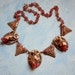 Art Deco Necklace Gold Brass Carnelian Glass Beads Art Nouveau Grapes Vines Vintage 1920s Jewelry